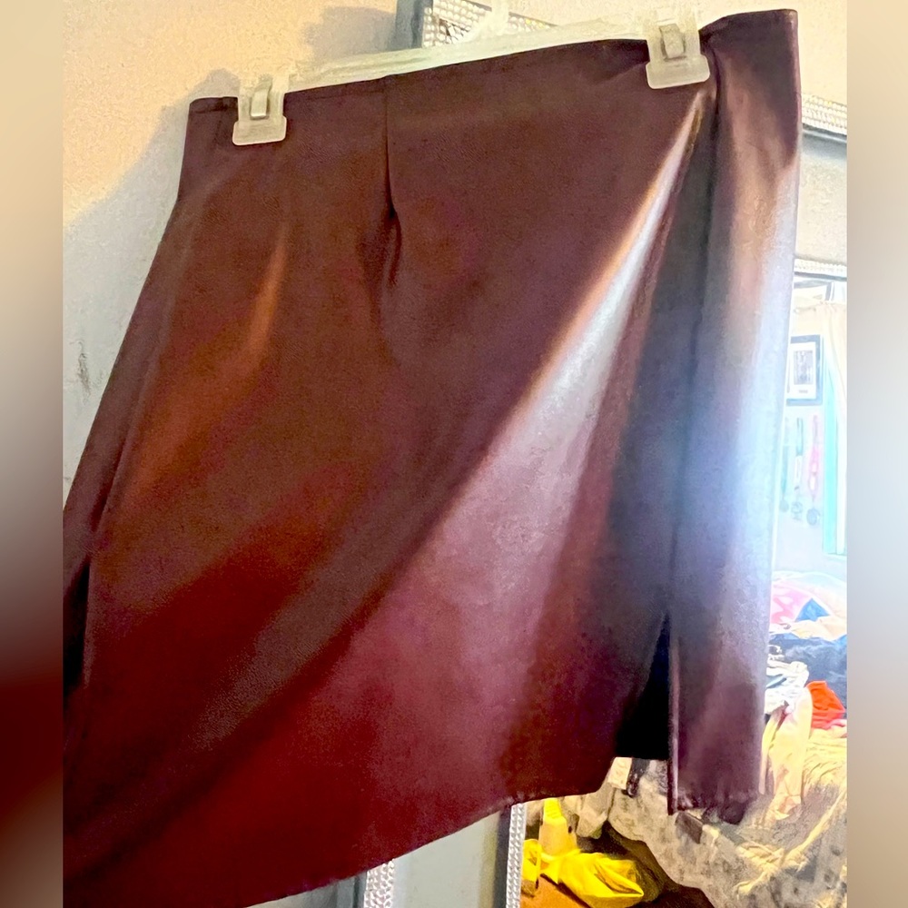 Wine burgundy leather skirt